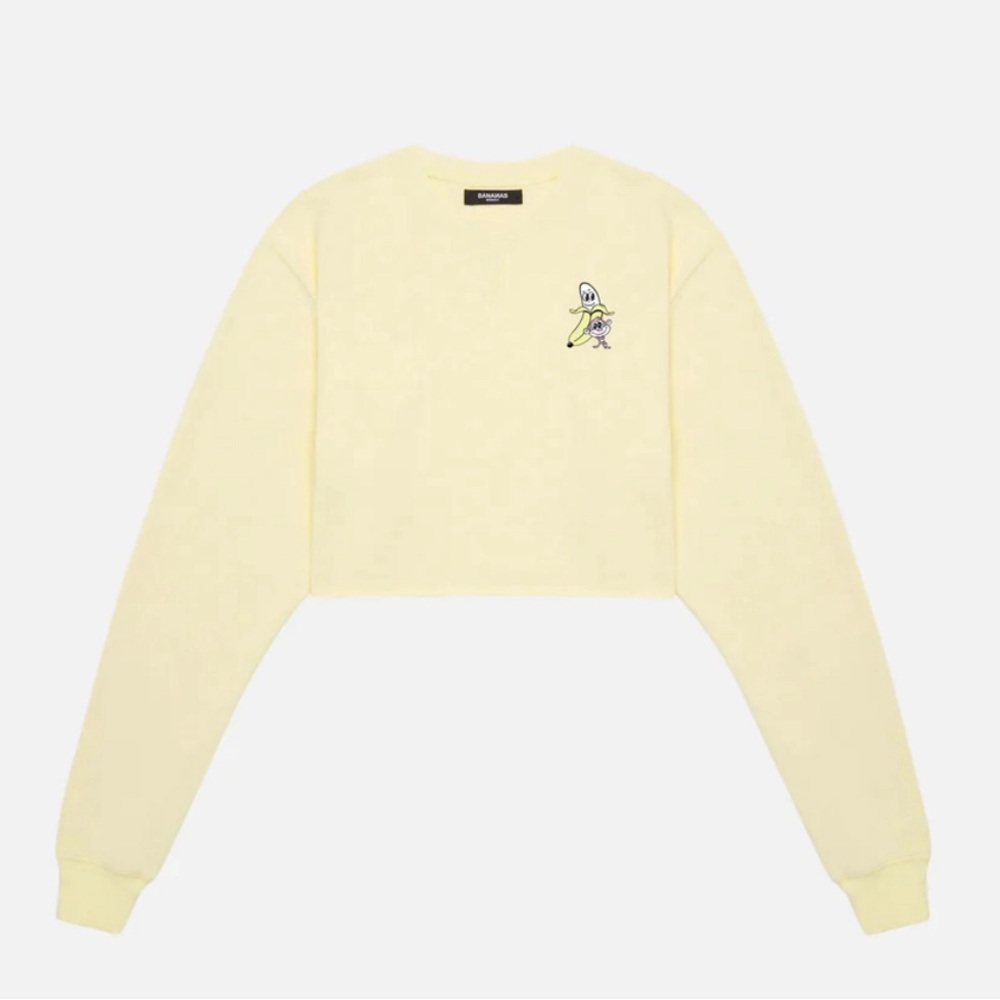 Bananas Monkey women’s homies cropped‎ crew sweater yellow size L/XL